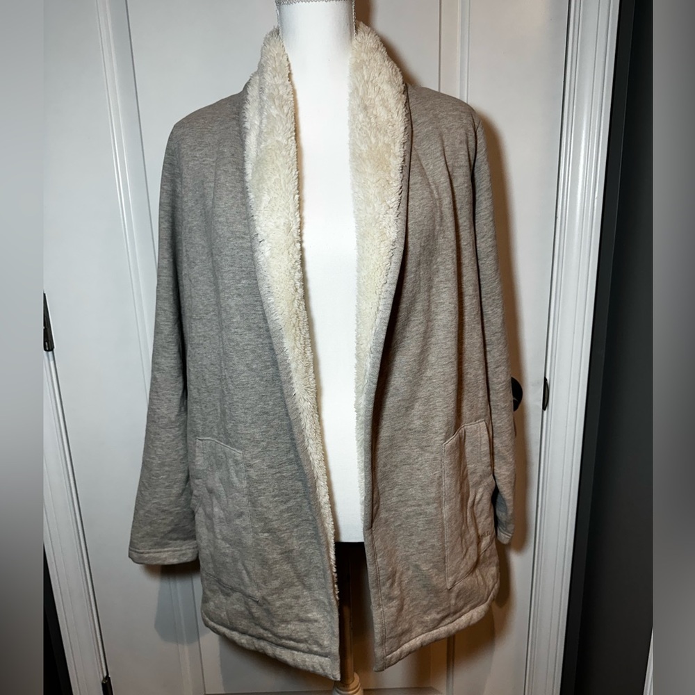 L.L.Bean Sherpa Lined Open Front Cardigan Coat Gray NWT Medium